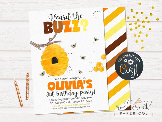Honey Bee Birthday Invitation, Heard the Buzz Invitation, Bee Hive Party, Digital Birthday Party Invitation, INSTANT ACCESS Il_570xn