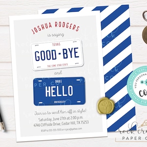 License Plate College Send Off Invitation: Editable Farewell Party Template (Instant Digital Download, 5&quot;x7&quot;)