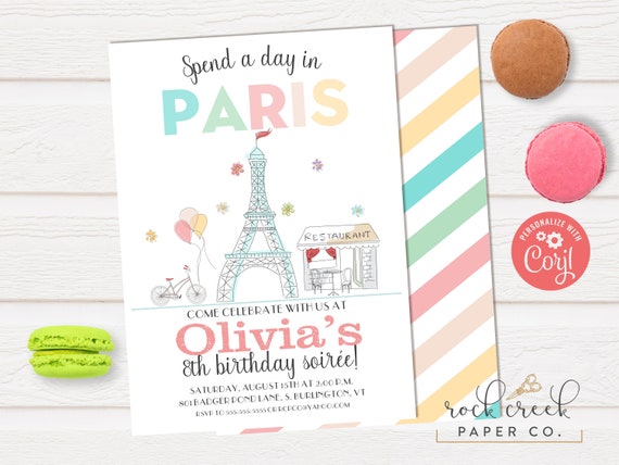 Paris Birthday Invitation, Rome Birthday Invitation, London Birthday Invitation, Digital Birthday Party Invitation, INSTANT ACCESS Il_570xn