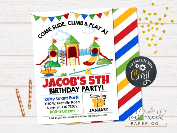 Playground Birthday Invitation, Park Birthday Invitation, Digital Birthday Party Invitation, INSTANT ACCESS Il_570xn