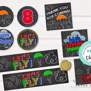 Pu&ograve; includere: Decorazioni per feste stampabili a tema paracadutismo per un compleanno. Il set include un cartello di ringraziamento per la tua presenza, un cartello di buon compleanno, un cartello di