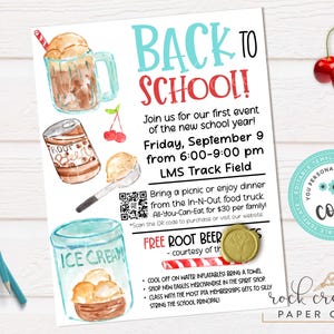 Flyer de rentrée scolaire pour l'association des parents d'élèves, modèles de root beer float modifiables (téléchargement numérique)