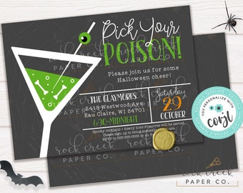 Pick Your Poison Invitation, Halloween Cocktail Party Invitation, Halloween Party, Editable Halloween Party Template, Instant Download