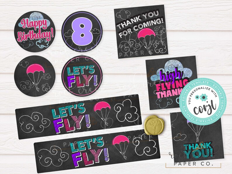 Accessori per feste di compleanno a tema paracadutismo iFly: modelli modificabili (download digitale) Pink|Purple|Teal