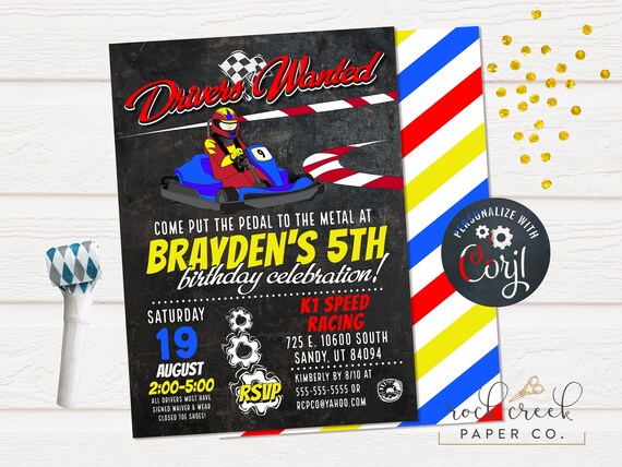 GoKart Birthday Invitation, Racing Birthday, Go Kart Racing Invitation, Digital Birthday Party Invitation, INSTANT ACCESS Il_570xn