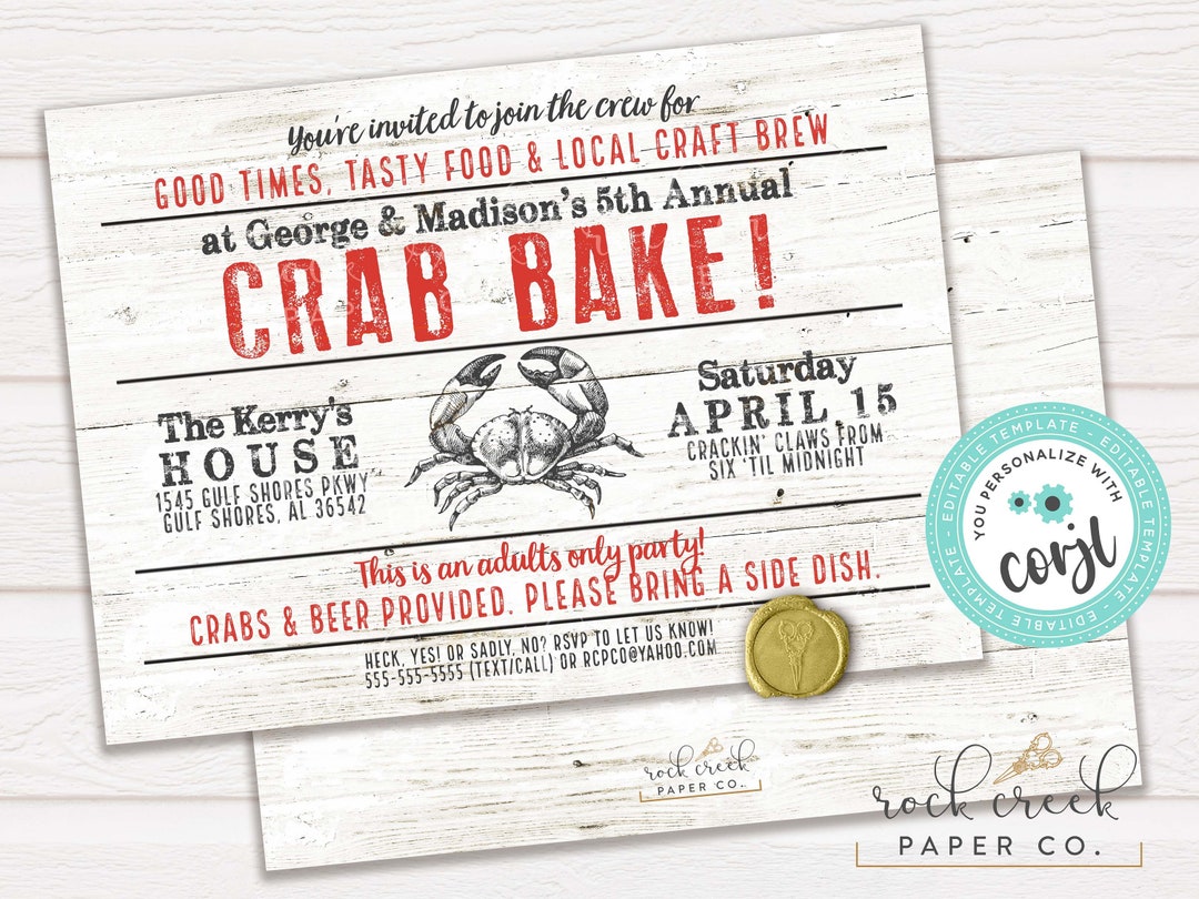 Crab Bake Invitation, Crab Boil Invitation, Seafood Boil Invitation
