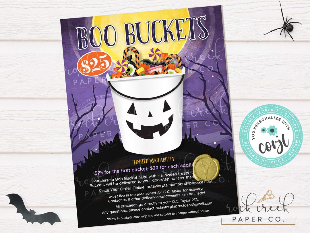 Halloween Boo Bucket Fundraiser Flyer, Editable Candy Template (digital ...