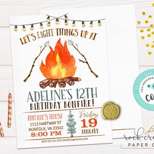 Lagerfeuer-Geburtstags-Einladung, Hinterhof-Lagerfeuer-Einladung, S&#39;mores Party Einladung, bearbeitbare Geburtstagsfeiervorlage, Sofort-Download
