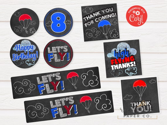 iFly Skydiving Birthday Party Printables (cupcake toppers, thank you hang tags, water bottle wraps) INSTANT ACCESS Il_570xn