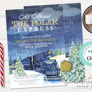 Invitación de cumpleaños del Expreso Polar, Fiesta en el Tren del Polo Norte, Invitación de cumpleaños de Navidad, Plantilla editable para fiesta de cumpleaños, Descarga instantánea