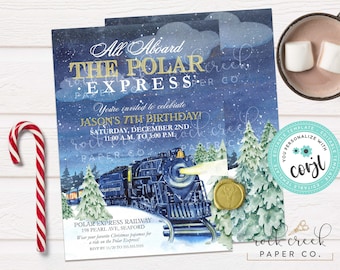 Polar Express Birthday Invitation, Editable North Pole Party Template (Digital Download)