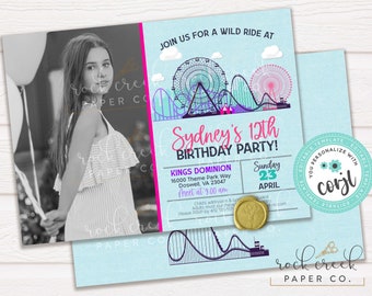 Amusement Park Birthday Invitation, Editable Party Template (Digital Download)