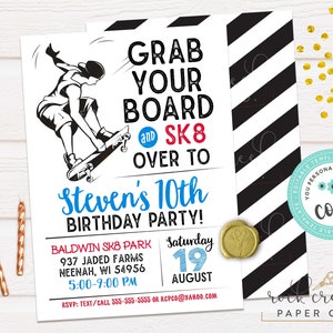 Skateboarding Birthday Invitation: Editable Sk8 Park Party Template (Instant Digital Download, 5&quot;x7&quot;)