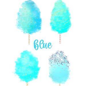 May include: An image featuring four blue cotton candy designs on white. The text "CHOOSE YOUR DESIGN" is at the top, and the word "blue" is written in cursive. Each cotton candy has a different design, with gold and silver accents.