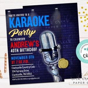 Karaoke Birthday Invitation, Legends of the Stage, Night Club Party, Karaoke Party, Editable Birthday Party Template, Instant Download image 1