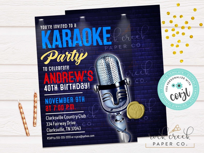 Karaoke Birthday Invitation, Legends of the Stage, Night Club Party, Karaoke Party, Editable Birthday Party Template, Instant Download image 1