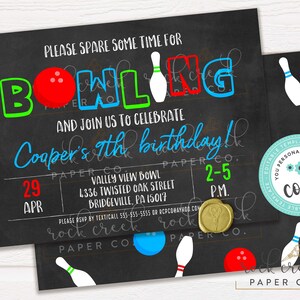 Bowling Birthday Party Invitation, Neon Bowling Party, Glow Bowling, Glow in the Dark, Editable Birthday Party Template, Instant Download