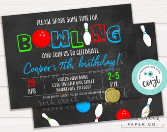 Bowling Birthday Party Invitation, Neon Bowling Party, Glow Bowling, Glow in the Dark, Editable Birthday Party Template, Instant Download