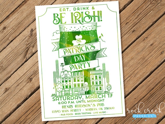 St Patrick S Day Invitation Green Beer Party Pub Crawl Invitation