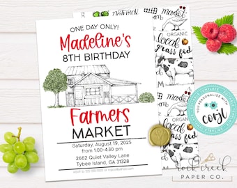 Farmers Market Birthday Invitation, Farm Birthday Party, Open Market Party, Editable Birthday Party Template, Instant Download