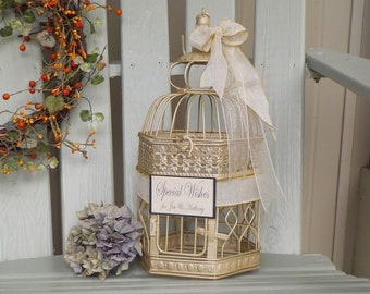 Champagne Bird Cage, PERSONALIZED Card, Wedding Wishing Well, Bridal Shower Decor, Baby Shower, Wishing Well, Special Wishes Shower Cards