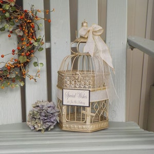 Champagne Bird Cage, PERSONALIZED Card, Wedding Wishing Well, Bridal Shower Decor, Baby Shower, Wishing Well, Special Wishes Shower Cards