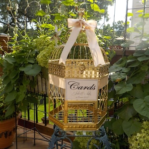 Large Bird Cage Wedding Card Holder, PERSONALIZED Card, Bird Cage Color, Ribbon Color, Wedding Money Holder, Shower Cards, Card Box