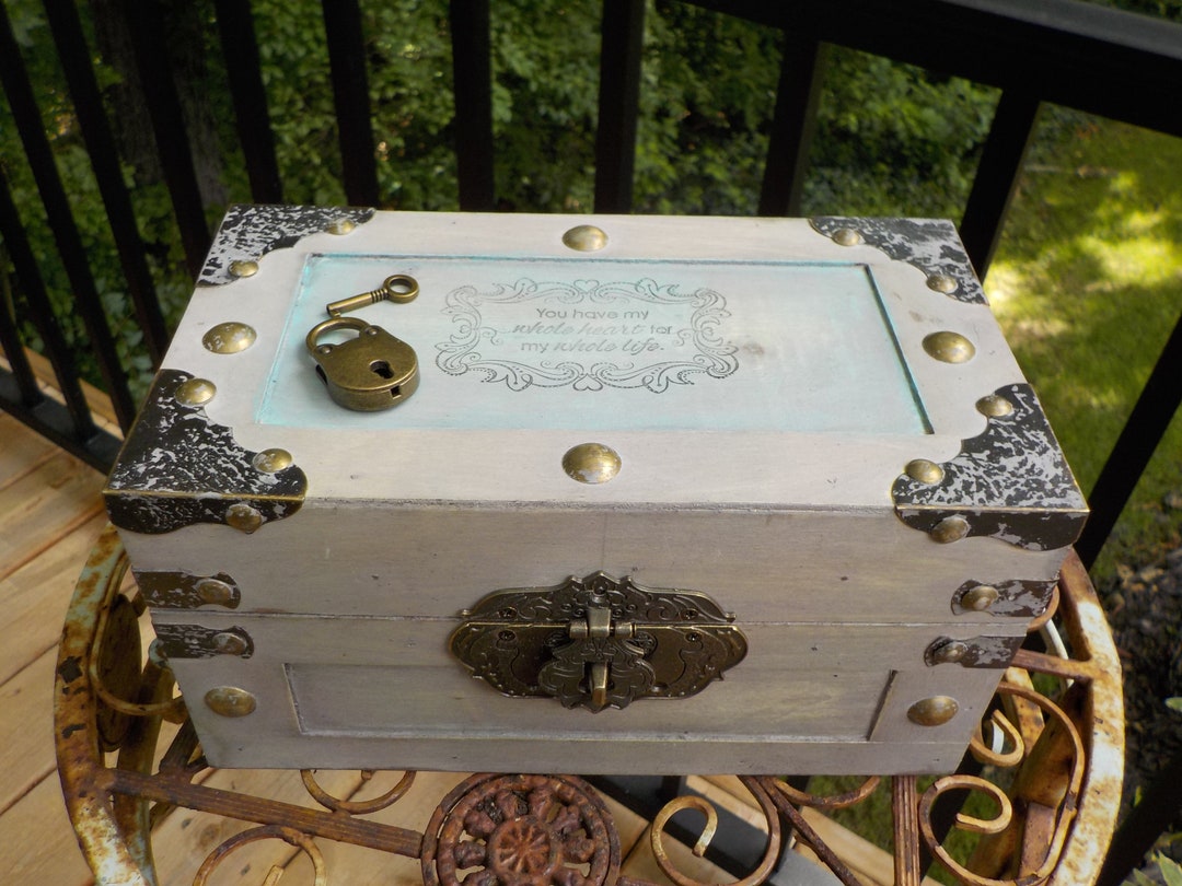 Rustic Wood Keepsake Box Lock and Key Hardware Wedding Gift Etsy