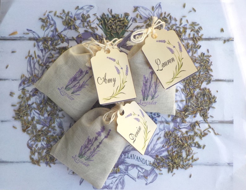 Lavender Wedding Favors Baby Shower Lavender Shower Favors Lavender Placards 25 Lavender Sachets w Personalized Tags