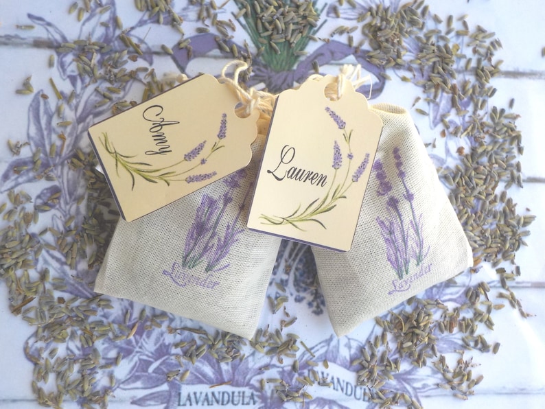 Lavender Wedding Favors Baby Shower Lavender Shower Favors Lavender Placards 25 Lavender Sachets w Personalized Tags