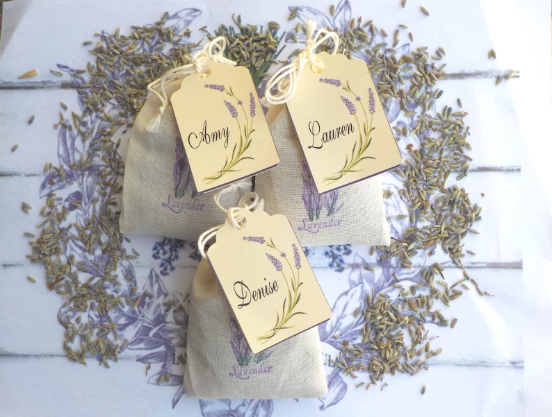 Lavender Wedding Favors Baby Shower Lavender Shower Favors Lavender Placards 25 Lavender Sachets w Personalized Tags