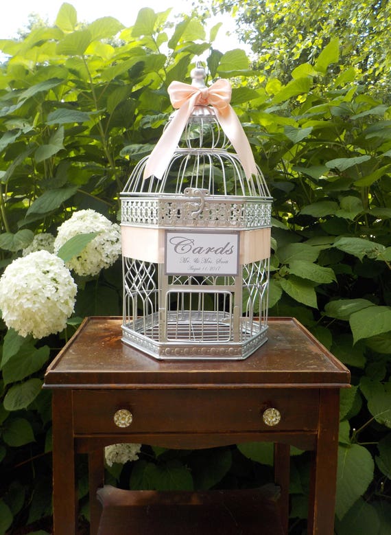 Silver Birdcage Wedding Card Box, Large Bird Cage Shower Card Holder, CUSTOM Colors & Text, Wedding Cards, Shower Cards Money Holder