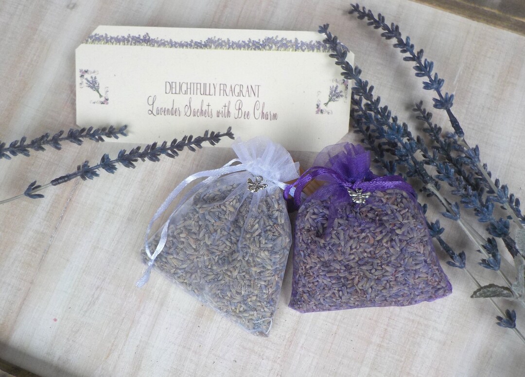 Lavender Sachets With Bee Charm, 10 Organza Sachets, OPTIONAL