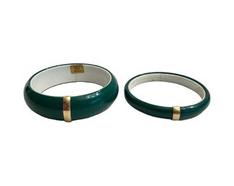 Vintage West Germany LUCITE Bangle Bracelets Lot of 2 Green with Gold RARE SET