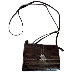 BRIGHTON Brown Leather Crocodile Small Crossbody Wallet Clutch Organizer Vintage
