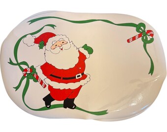 4 Vintage Vinyl Santa Claus Ribbon Candy Cane Placemats Oval Ullman Co Korea 18"