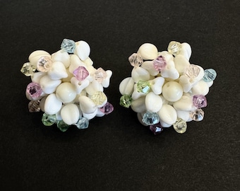 Vintage West Germany White Pink Pastel Lucite Clip On Earrings Fairy Core Retro