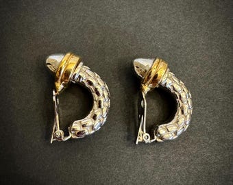 Vintage Style Clip-on Silver Gold Tone Designer Look Statement Earrings Large