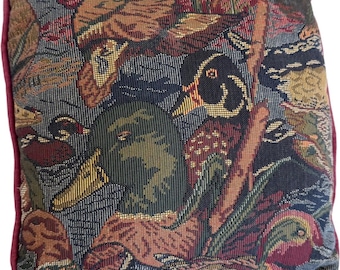 Vintage Square Mallard Duck Tapestry Throw Toss Pillow Country Cabin Lodge Decor