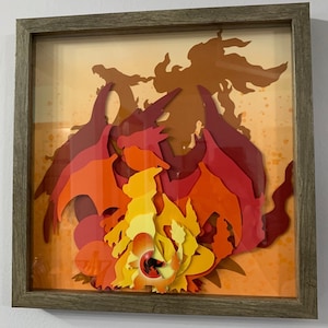 Charizard Evolution Shadow Box, Made to Order, Geek/Nerd Home Decor