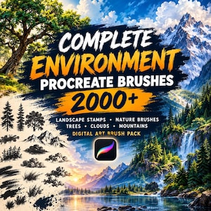 Complete Environment Procreate Brushes 2000+, Landscape Stamps, Nature Brushes, Trees, Clouds, Mountains, Digital Art Brush Pack