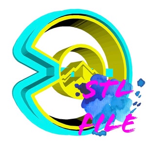 May include: A stylized graphic design with a yellow and blue circular shape with a mountain inside. The text "STL" and "ALLE" is written in pink on a blue watercolor background.
