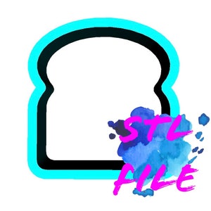 May include: A blue and pink watercolour design with the text "STL FILE" in pink. The design is inside a blue and black outline of a slice of bread.