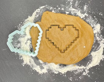 8-bit Pixel Heart Cookie Cutter: Retro Gaming Valentine