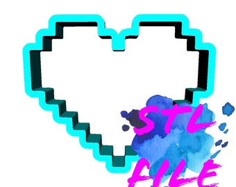 8-bit Pixel Heart Cookie Cutter STL File: Retro Gaming Valentine