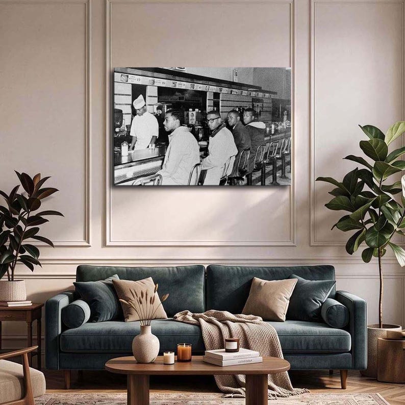 Greensboro Sit in Canvas Wall Art Vintage Black and White Photo Civil ...