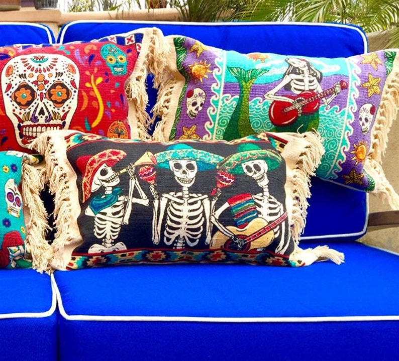 Day Of The Dead Pillows Mermaid Pillow Mexican Blanket Etsy
