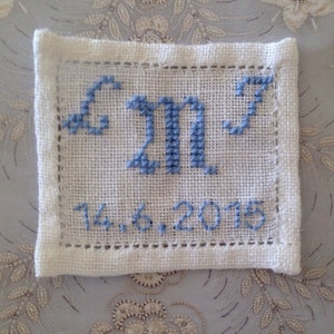 Wedding Dress Label ~ Hand Embroidered, Personalised “Something Blue” ~ Brides Gift, Keepsake