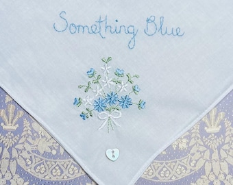 Brides ‘Something Blue’ Handkerchief: Hand Embroidered, Cotton Lawn