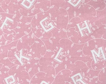 Alphabet Fabric, Laura Ashley 1978: Rose, White, Country Furnishing Cotton, Half Metre 120 X 50 CM